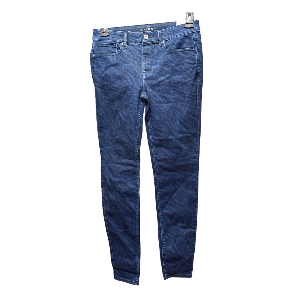 White House Black Market Modern Zebra Blue Mid-Rise Skinny‎ Jeans 6R NWT